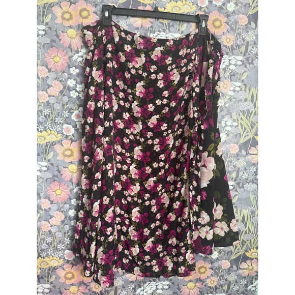 Calvin Klein Floral Wrap Midi Skirt Women Size 18W Black Pink White - Picture 3 of 7
